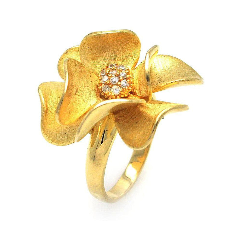 Closeout-Silver 925 Gold Plated CZ Flower Ring - STR00576 | Silver Palace Inc.
