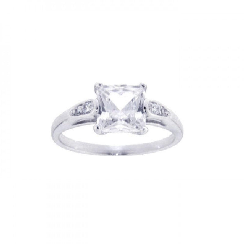 Silver 925 Rhodium Plated Clear Square Center CZ Ring - STR00580 | Silver Palace Inc.