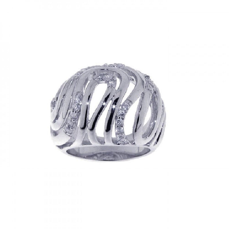 Closeout-Silver 925 Rhodium Plated CZ Intricate Wave Ring - STR00581 | Silver Palace Inc.