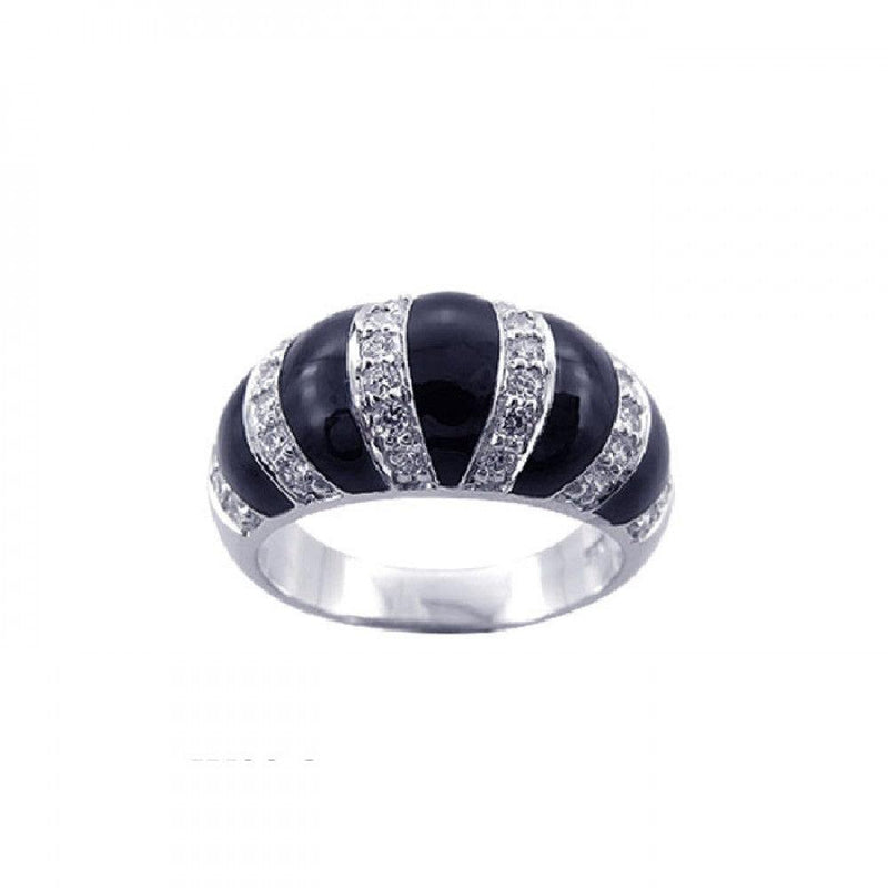 Closeout-Silver 925 Rhodium Plated Black Onyx CZ Stripe Ring - STR00590 | Silver Palace Inc.