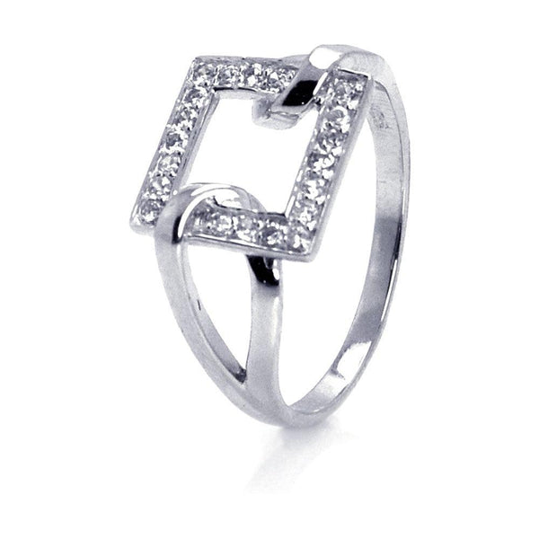 Closeout-Silver 925 Rhodium Plated CZ Open Square Ring - STR00593 | Silver Palace Inc.