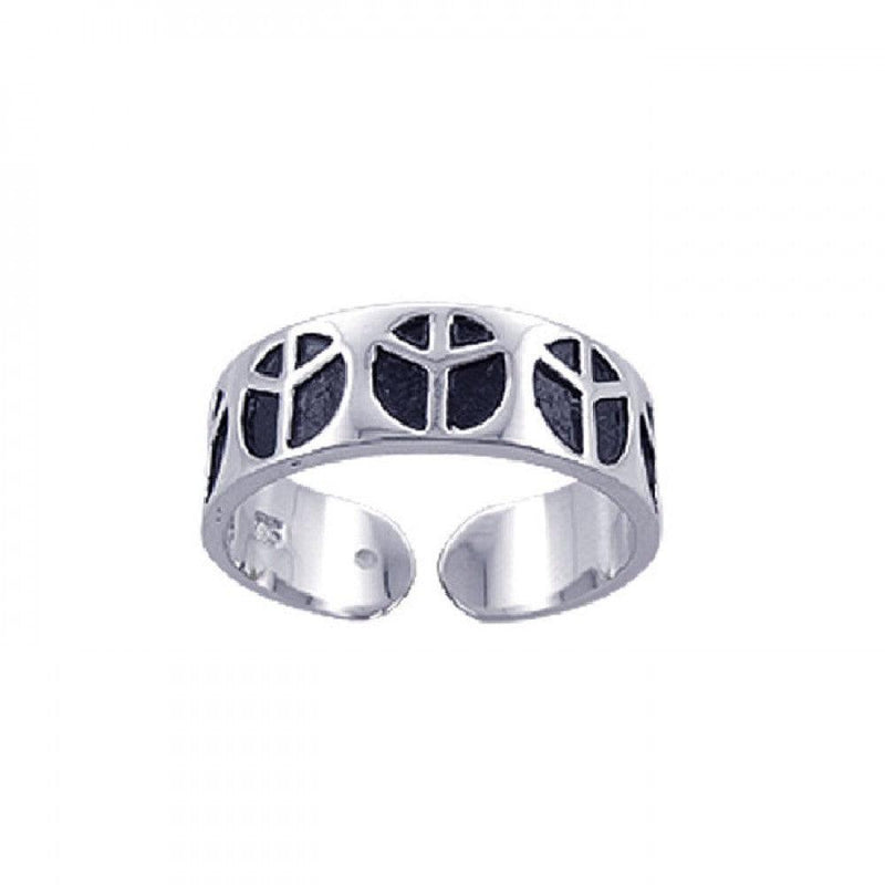 Closeout-Silver 925 Rhodium and Black Rhodium Plated Adjustable Peace Sign Ring - STR00594 | Silver Palace Inc.