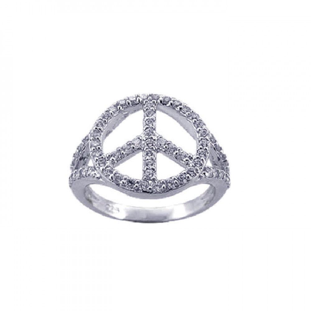Silver 925 Rhodium Plated CZ Peace Sign Ring - STR00595 | Silver