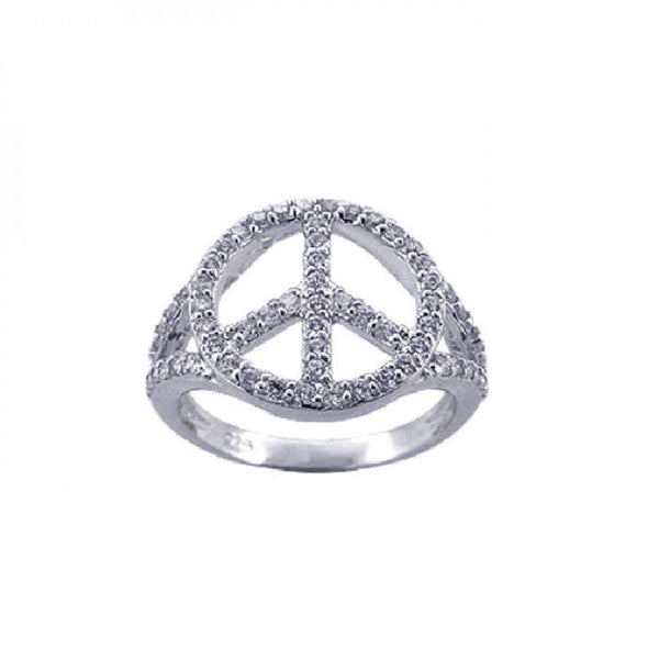 Silver 925 Rhodium Plated CZ Peace Sign Ring - STR00595 | Silver Palace Inc.