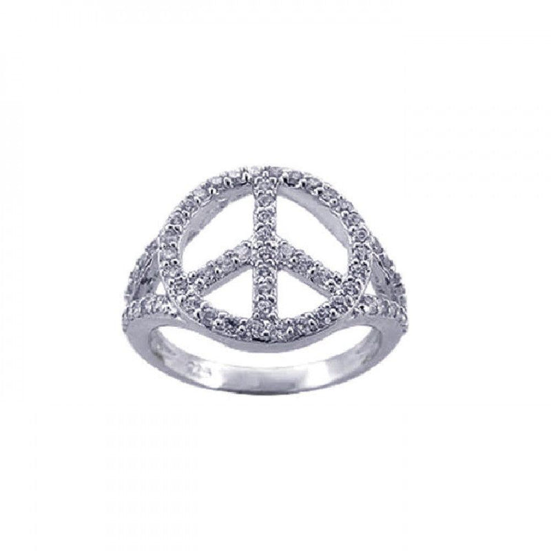 Silver 925 Rhodium Plated CZ Peace Sign Ring - STR00595 | Silver Palace Inc.