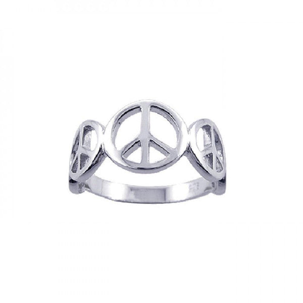 Silver 925 Rhodium Plated Peace Sign Half Ring - STR00596 | Silver Palace Inc.