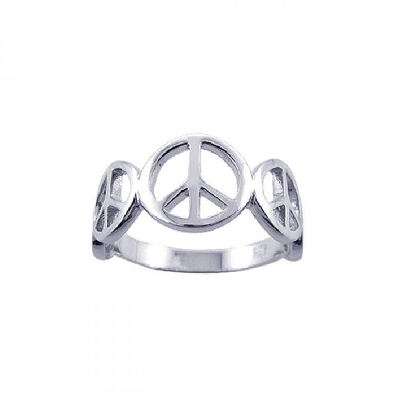 Silver 925 Rhodium Plated Peace Sign Half Ring - STR00596 | Silver Palace Inc.