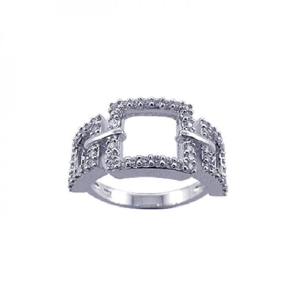 Silver 925 Rhodium Plated CZ 3 Open Square Ring - STR00603 | Silver Palace Inc.
