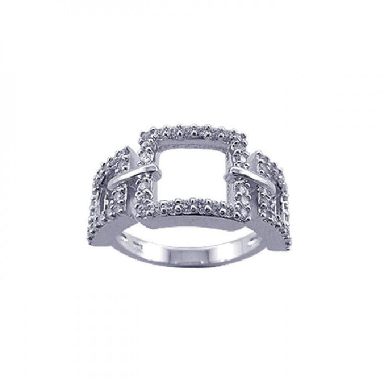 Silver 925 Rhodium Plated CZ 3 Open Square Ring - STR00603 | Silver Palace Inc.