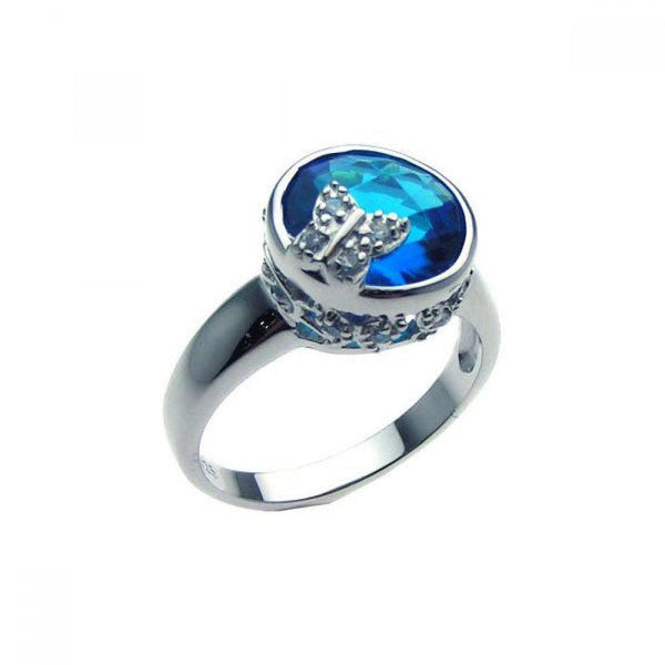 Silver 925 Rhodium Plated Blue Center CZ Butterfly Ring - STR00609 | Silver Palace Inc.