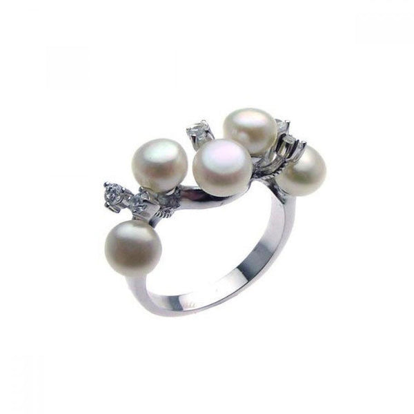 Closeout-Silver 925 Rhodium Plated CZ Multiple Fresh Water Pearl Ring - STR00612 | Silver Palace Inc.