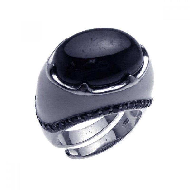Closeout-Silver 925 Rhodium and Black Rhodium Plated Black Onyx and Black CZ Dome Ring - STR00615 | Silver Palace Inc.