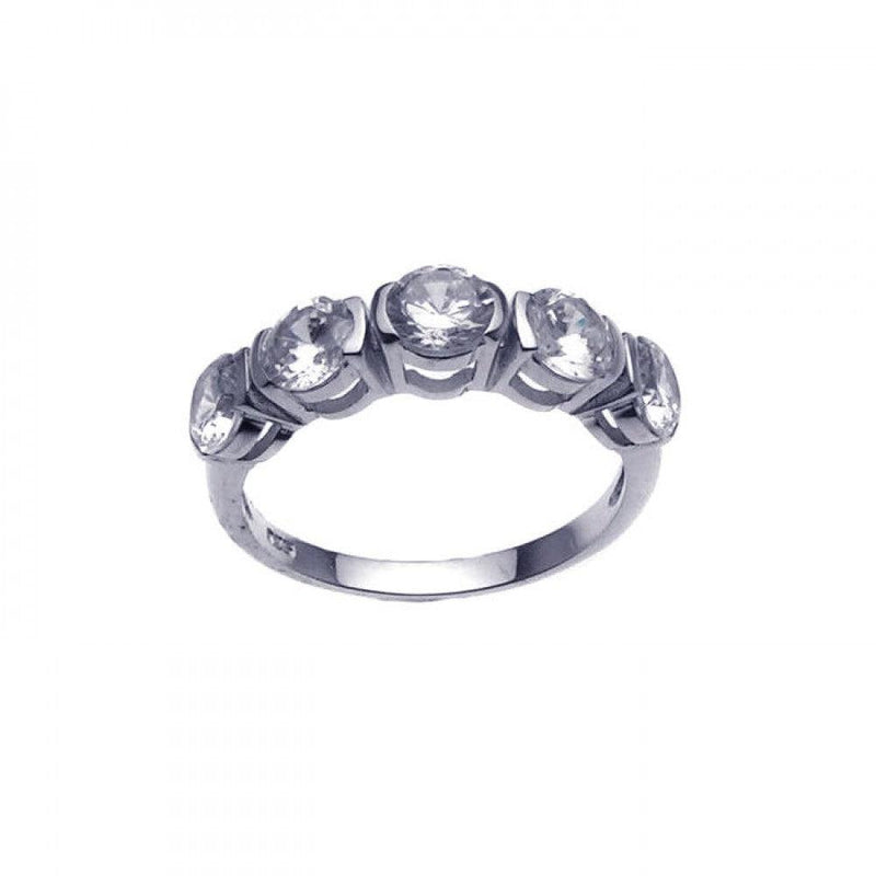 Silver 925 Rhodium Plated 5 Stone Set CZ Ring - STR00630 | Silver Palace Inc.