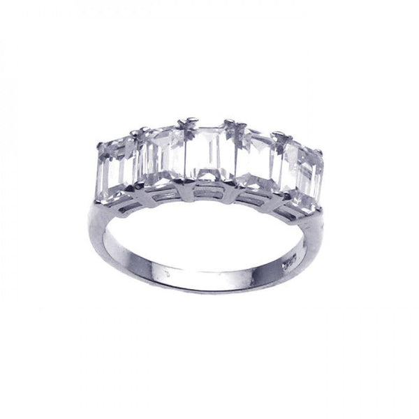 Closeout-Silver 925 Rhodium Plated Clear Baguette 5 Stone Set CZ Ring - STR00636 | Silver Palace Inc.