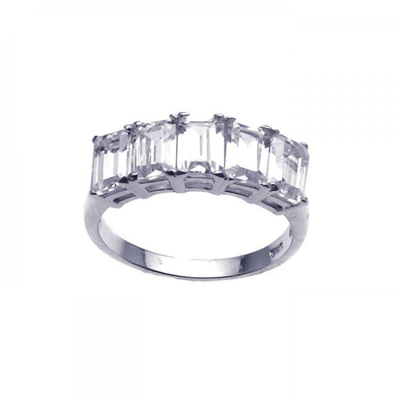 Closeout-Silver 925 Rhodium Plated Clear Baguette 5 Stone Set CZ Ring - STR00636 | Silver Palace Inc.