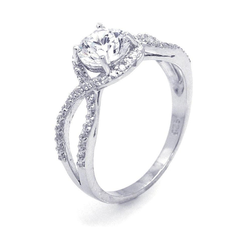 Silver 925 Rhodium Plated Clear Center CZ Intertwining Ring - STR00645