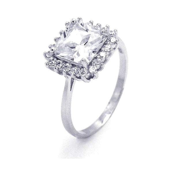 Silver 925 Rhodium Plated Square Cluster CZ Ring - STR00648 | Silver Palace Inc.