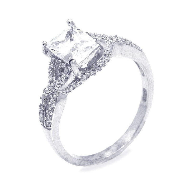 Silver 925 Rhodium Princess Cut Center Plated CZ Ring - STR00650 | Silver Palace Inc.