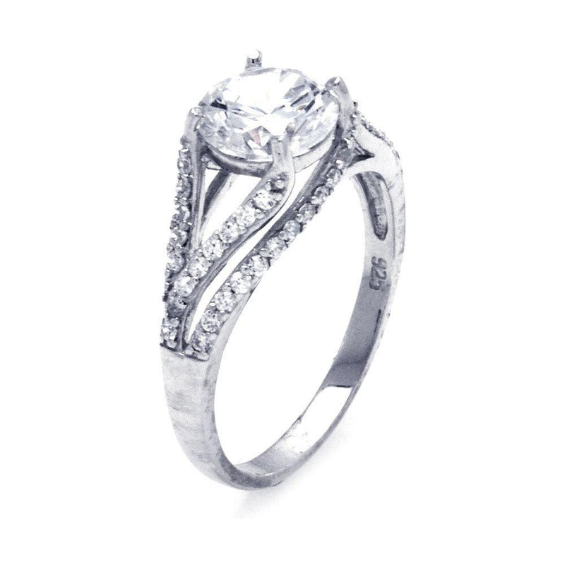 Silver 925 Rhodium Plated Round Center CZ Intertwining Ring - STR00653 | Silver Palace Inc.