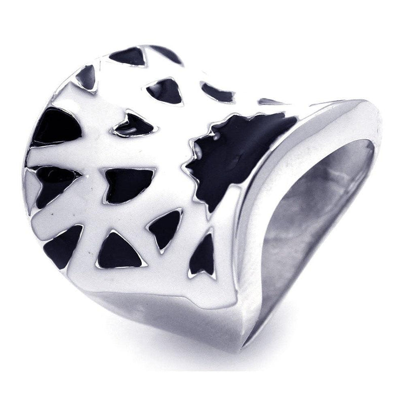 Closeout-Silver 925 Rhodium Plated Black and White Enamel Wide Ring - STR00654 | Silver Palace Inc.