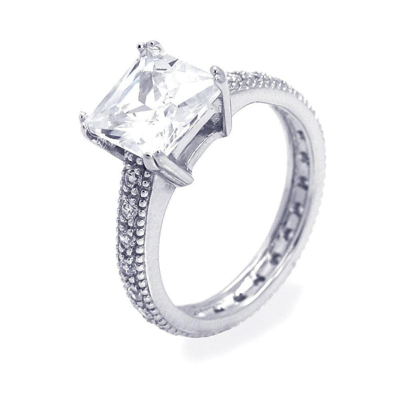 Silver 925 Rhodium Plated Princess Cut Center CZ Ring - STR00661 | Silver Palace Inc.