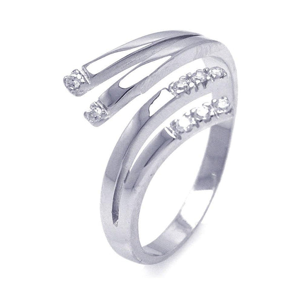 Closeout-Silver 925 Rhodium Plated CZ Flare Ended Ring - STR00667 | Silver Palace Inc.