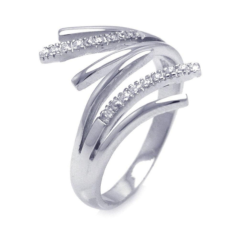 Closeout-Silver 925 Rhodium Plated CZ Flared End Ring - STR00669 | Silver Palace Inc.