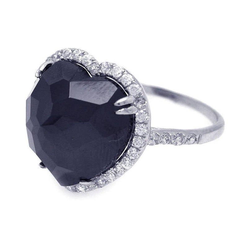 Closeout-Silver 925 Rhodium Plated Black Center and Cluster CZ Heart Ring - STR00670 | Silver Palace Inc.