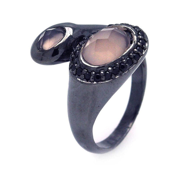 Closeout-Silver 925 Rhodium and Black Rhodium Plated Pink Center and Black Cluster CZ Ring - STR00672 | Silver Palace Inc.