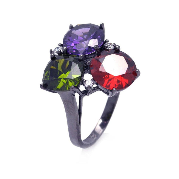 Closeout-Silver 925 Dark Rhodium Plated Green Purple Red Clear CZ Ring - STR00678 | Silver Palace Inc.