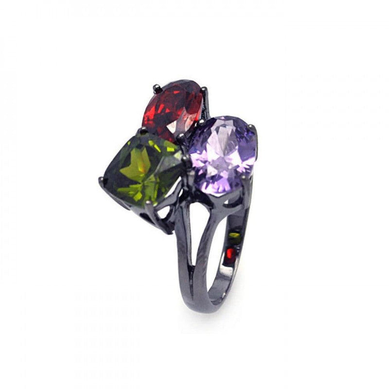 Closeout-Silver 925 Dark Rhodium Plated Green Red Purple CZ Ring - STR00679 | Silver Palace Inc.