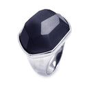 Closeout-Silver 925 Rhodium Plated Multi Faceted Black Cat's Eye CZ Ring - STR00692 | Silver Palace Inc.
