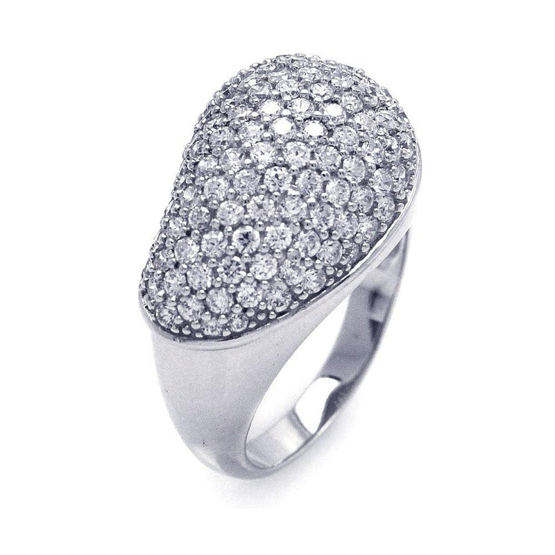 Closeout-Silver 925 Rhodium Plated Pave Set Clear CZ Dome Ring - STR00694 | Silver Palace Inc.