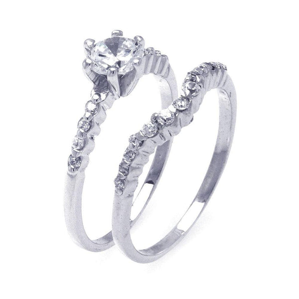 Silver 925 Rhodium Plated CZ Matching Ring Pair Set - STR00775 | Silver Palace Inc.