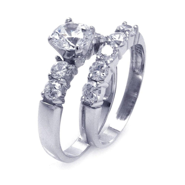 Silver 925 Rhodium Plated CZ Matching Ring Pair Set - STR00776 | Silver Palace Inc.