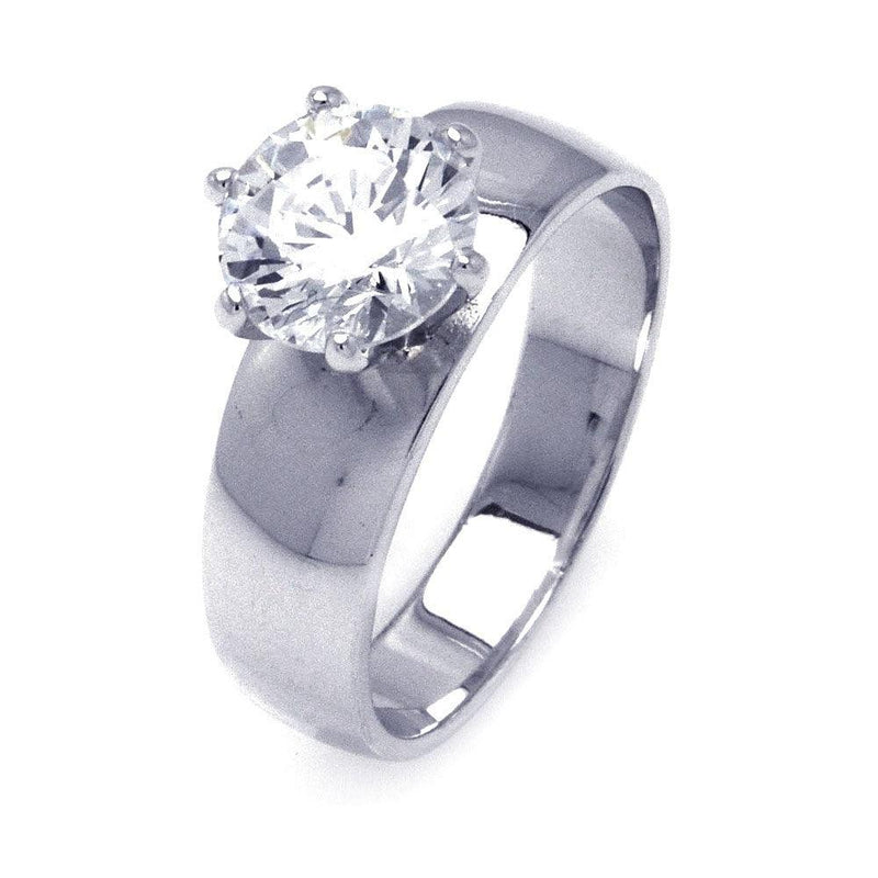 Silver 925 Rhodium Plated Solitaire CZ Wide Ring - STR00777 | Silver Palace Inc.