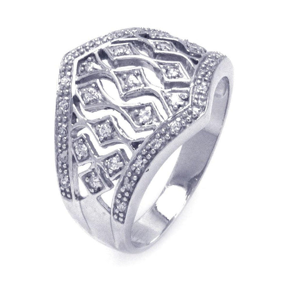 Closeout-Silver 925 Rhodium Plated CZ Cigar Band Dome Ring - STR00784 | Silver Palace Inc.