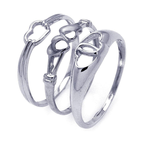 Closeout-Silver 925 Rhodium Plated Open Heart Ring Set - STR00793 | Silver Palace Inc.