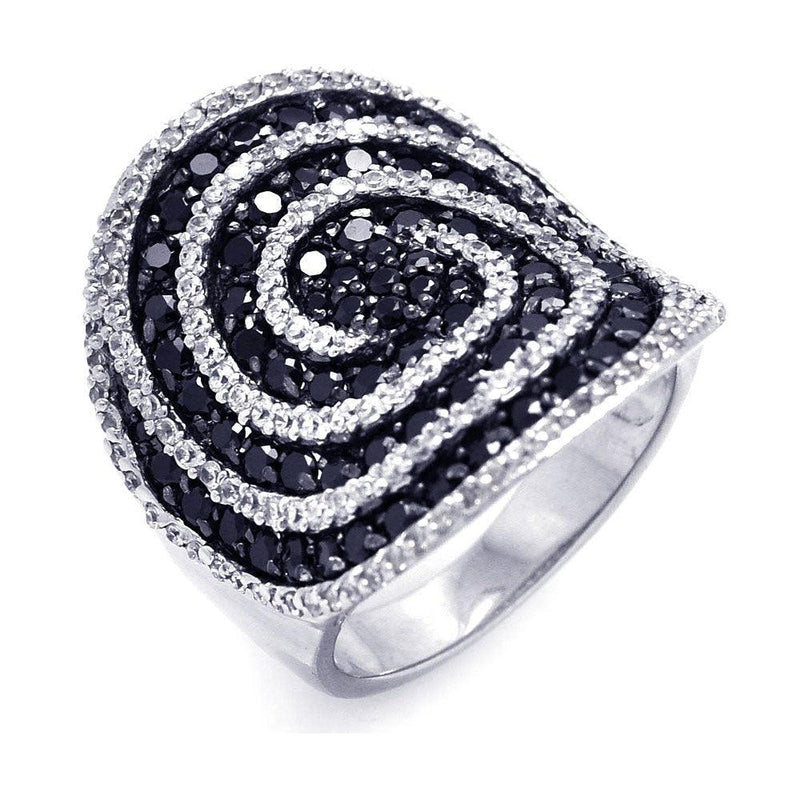 Closeout-Silver 925 Rhodium and Black Rhodium Plated Black and Clear CZ Cigar Band Spiral Ring - STR00819 | Silver Palace Inc.