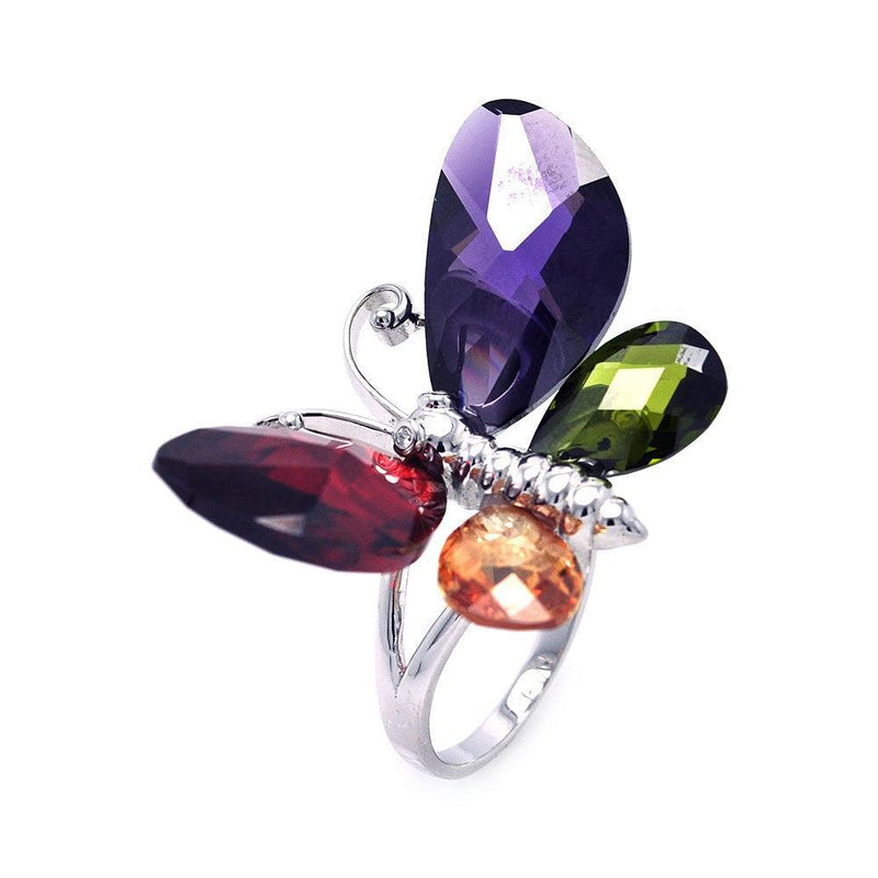 Closeout-Silver 925 Rhodium Plated Multi Colored CZ Butterfly Ring - STR00822 | Silver Palace Inc.