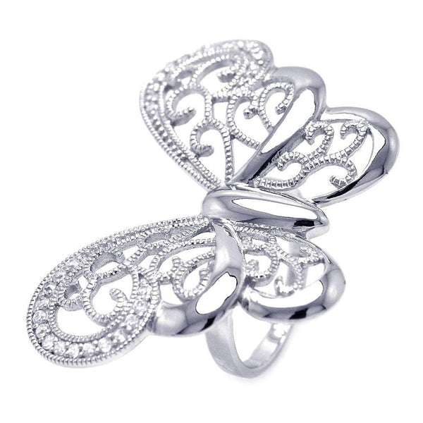 Closeout-Silver 925 Rhodium Plated CZ Large Butterfly Ring - STR00830 | Silver Palace Inc.