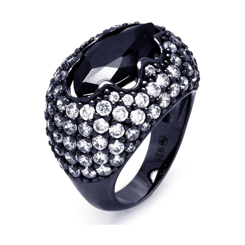 Closeout-Silver 925 Black Rhodium Plated Black Center Pave Set Clear CZ Cigar Band Ring - STR00864 | Silver Palace Inc.