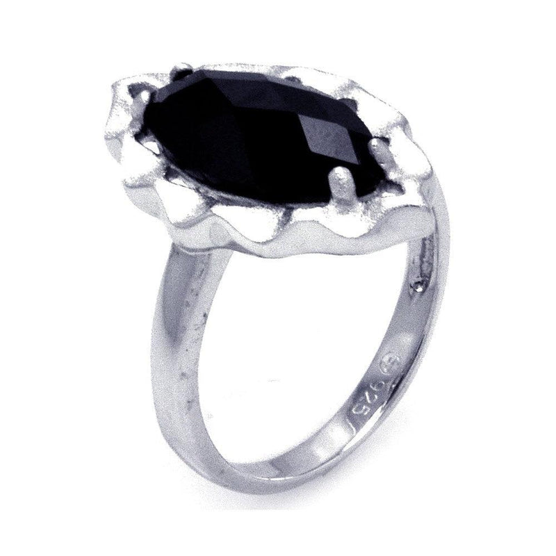 Silver 925 Rhodium Plated Black Oval CZ Ring - STR00866 | Silver Palace Inc.