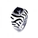 Closeout-Silver 925 Rhodium Plated Black White Enamel Black Center White Cluster CZ Zebra Stripe Ring - STR00874 | Silver Palace Inc.