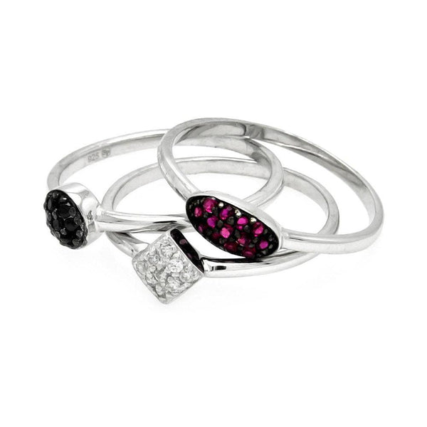 Silver 925 Rhodium and Black Rhodium Plated Clear Black Purple Pave Set CZ Ring Set - STR00899 | Silver Palace Inc.