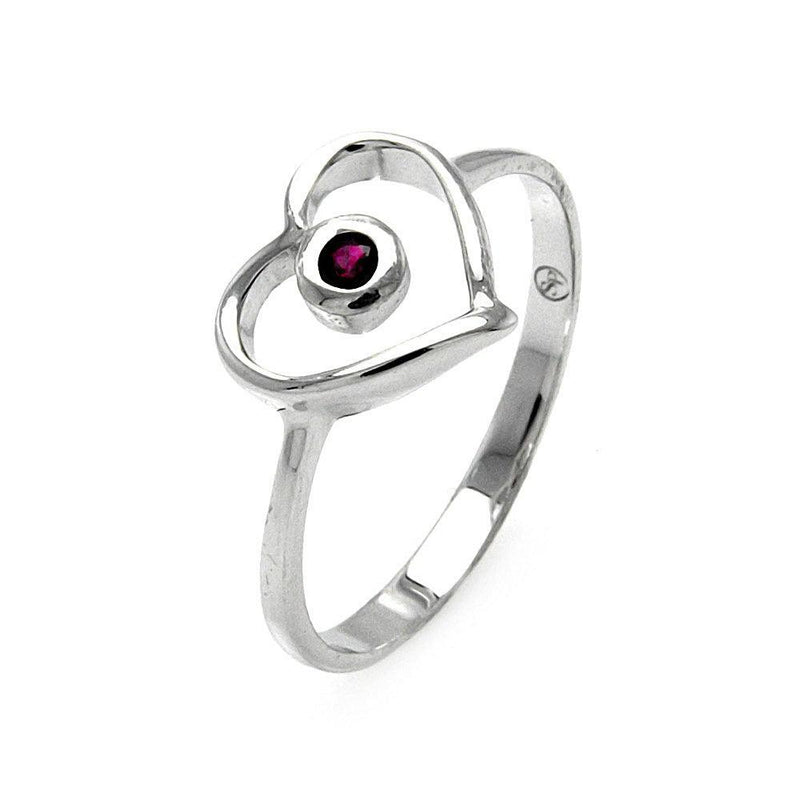 Silver 925 Rhodium Plated Small Red CZ Open Heart Ring - STR00900 | Silver Palace Inc.