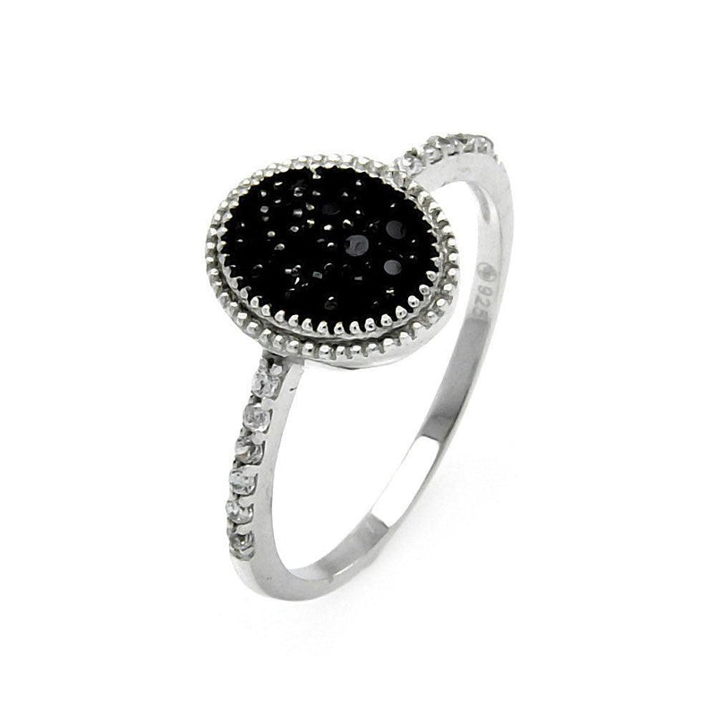 Silver 925 Black and Silver Rhodium Plated Round Oval Circle CZ Ring - STR00908 | Silver Palace Inc.
