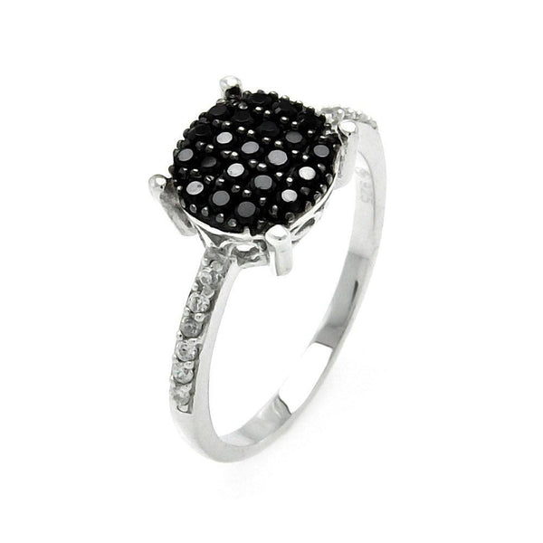 Closeout-Silver 925 Black and Silver Rhodium Plated Round Black CZ Circle Ring - STR00910 | Silver Palace Inc.