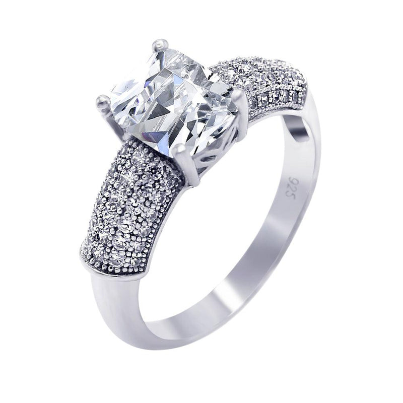 Silver 925 Rhodium Plated Micro Pave Square Center CZ Ring - ACR00034 | Silver Palace Inc.