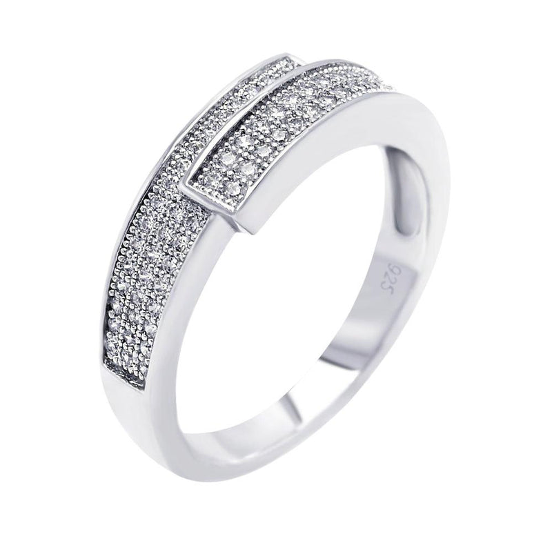 Silver 925 Rhodium Plated Micro Pave CZ Overlap Ring - ACR00035 | Silver Palace Inc.